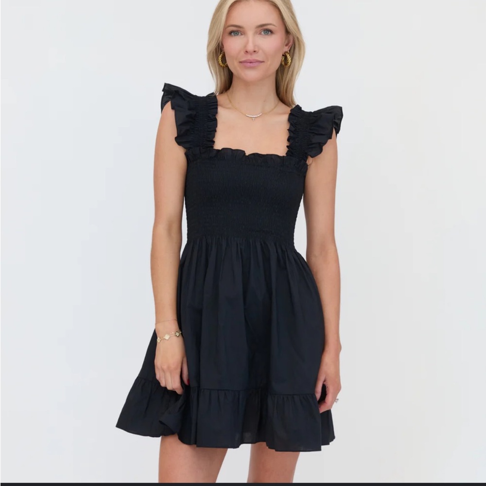 Hill House Black Ruffle-Shoulder Mini Dress